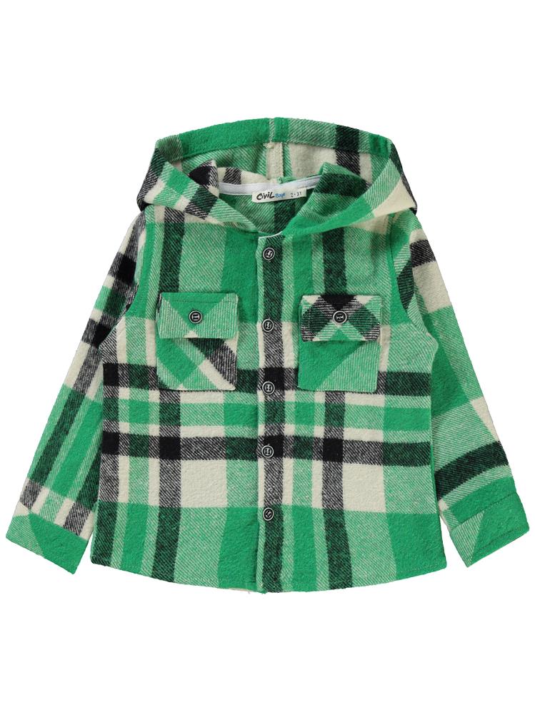Civil Boys Kapşonlu Ekoseli 2-5 Yaş Gömlek - Yeşil