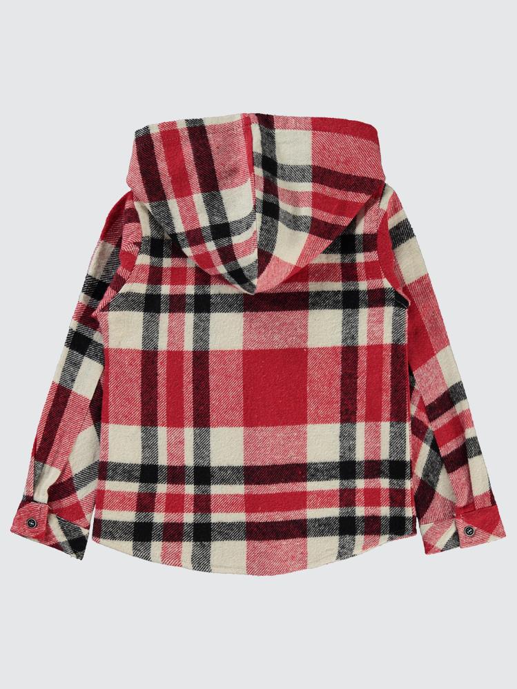 Civil Boys Kapşonlu Ekoseli 10-13 Yaş Gömlek - Kırmızı