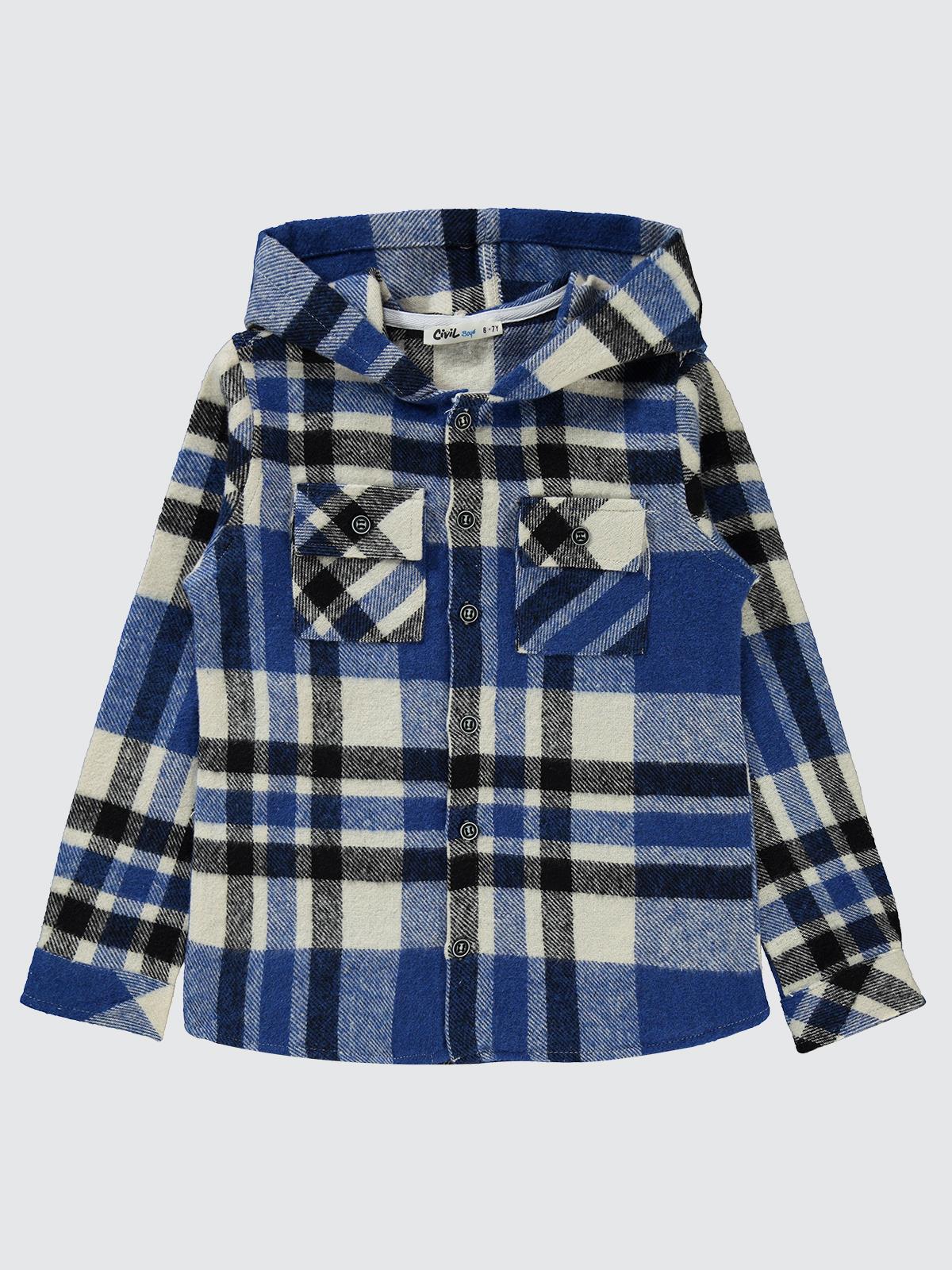 Civil Boys Kapşonlu Ekoseli 10-13 Yaş Gömlek - Mavi