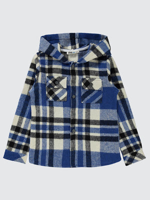 Civil Boys Kapşonlu Ekoseli 10-13 Yaş Gömlek - Mavi