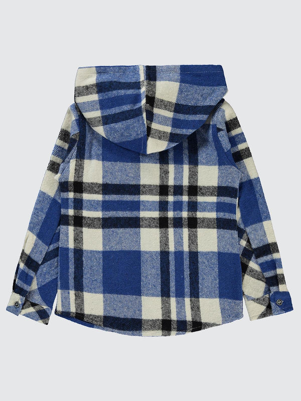 Civil Boys Kapşonlu Ekoseli 6-9 Yaş Gömlek - Mavi