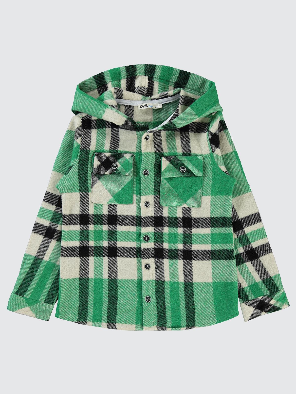 Civil Boys Kapşonlu Ekoseli 6-9 Yaş Gömlek - Yeşil