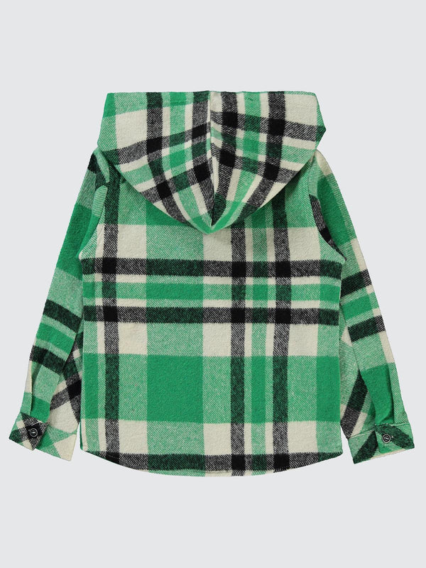 Civil Boys Kapşonlu Ekoseli 6-9 Yaş Gömlek - Yeşil