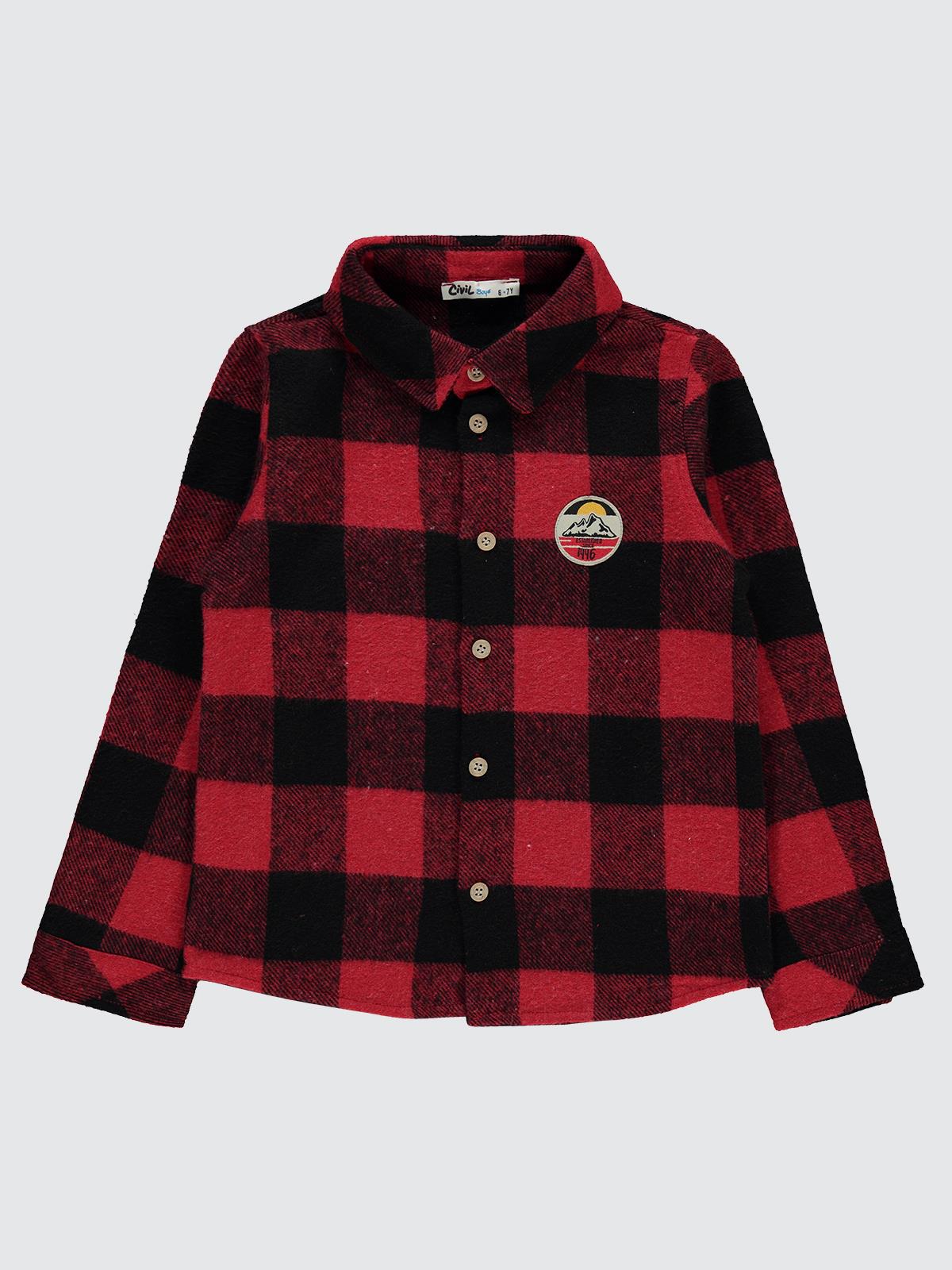 Civil Boys Armalı Ekoseli 6-9 Yaş Gömlek - Kırmızı