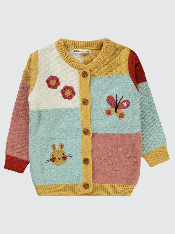 Civil Girls Kelebek Nakışlı 2-5 Yaş Hırka - Hardal