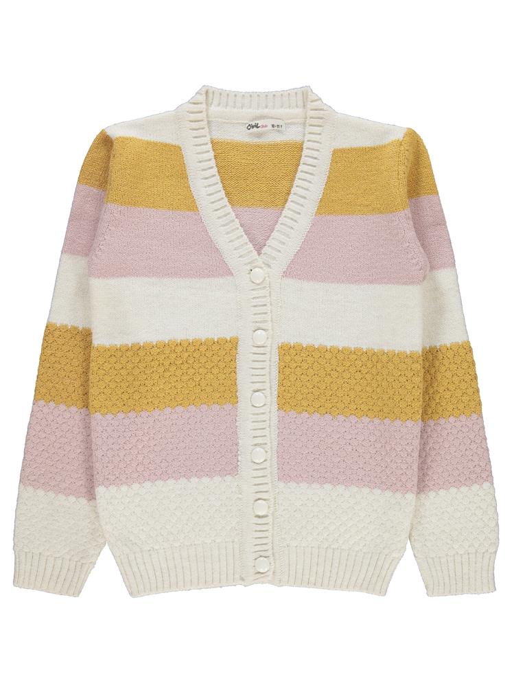 Civil Girls Çizgili 10-13 Yaş Hırka - Ekru