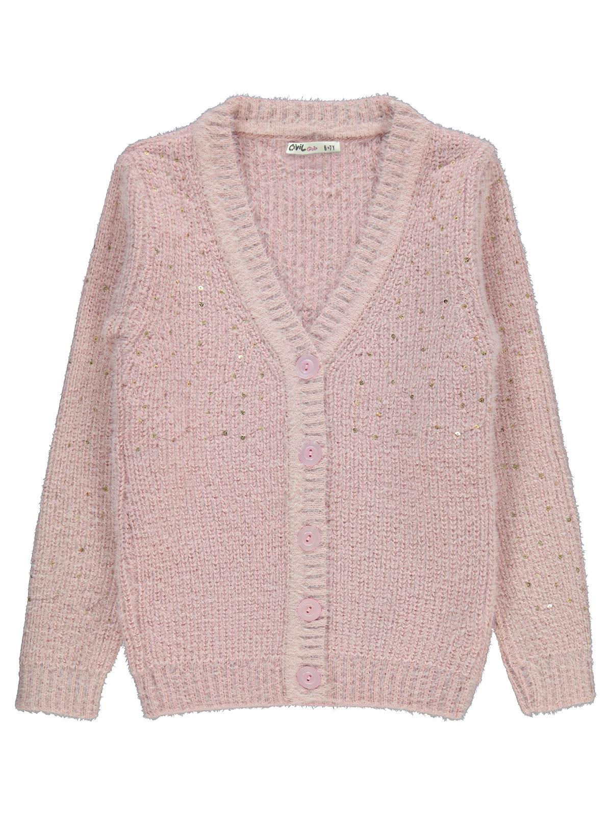 Civil Girls Pul Nakışlı 6-9 Yaş Hırka - Pudra