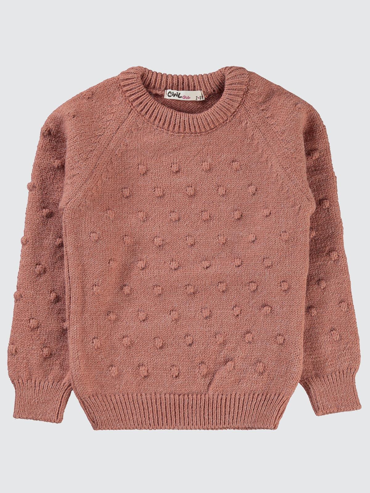 Civil Girls Nohut Desenli 2-5 Yaş Kazak - Pembe