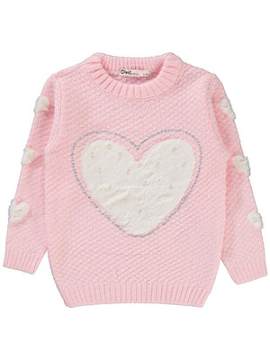 Civil Girls Pelüş Kalp Nakışlı 2-5 Yaş Kazak - Pembe