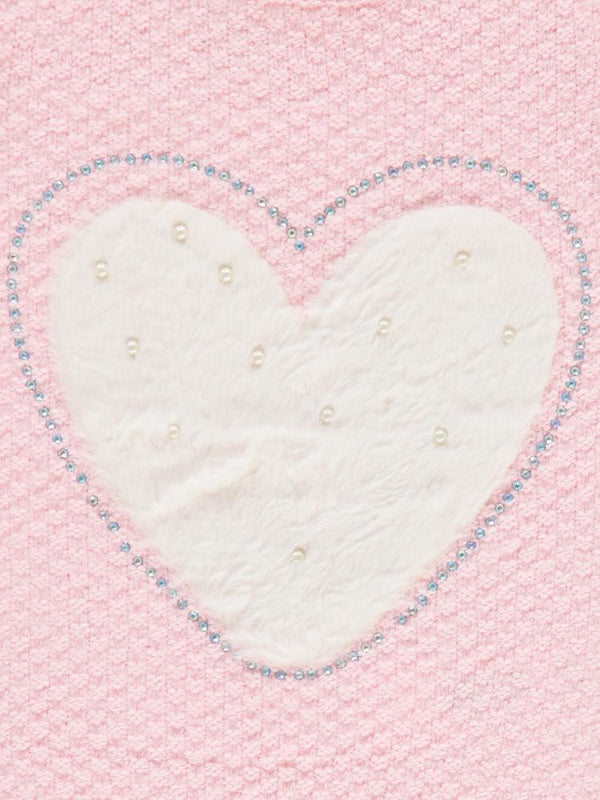 Civil Girls Pelüş Kalp Nakışlı 2-5 Yaş Kazak - Pembe