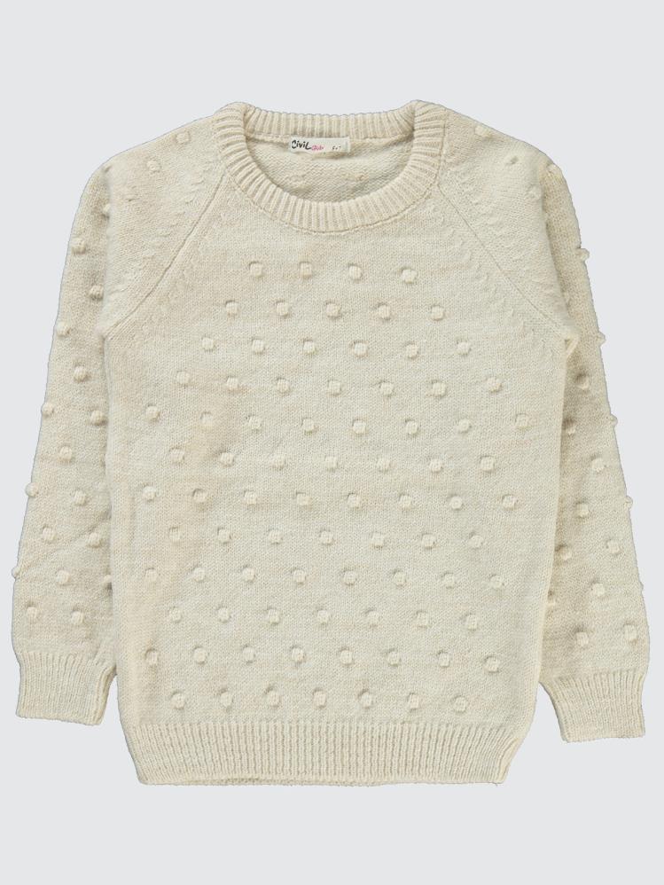 Civil Girls Nohut Desenli 6-9 Yaş Kazak - Bej