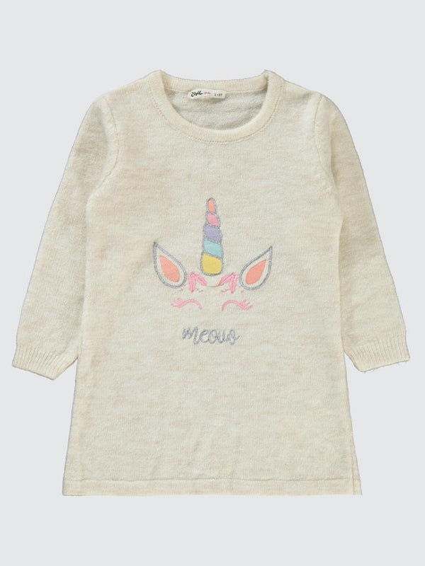 Civil Girls Unicorn Desenli 2-5 Yaş Elbise - Bej