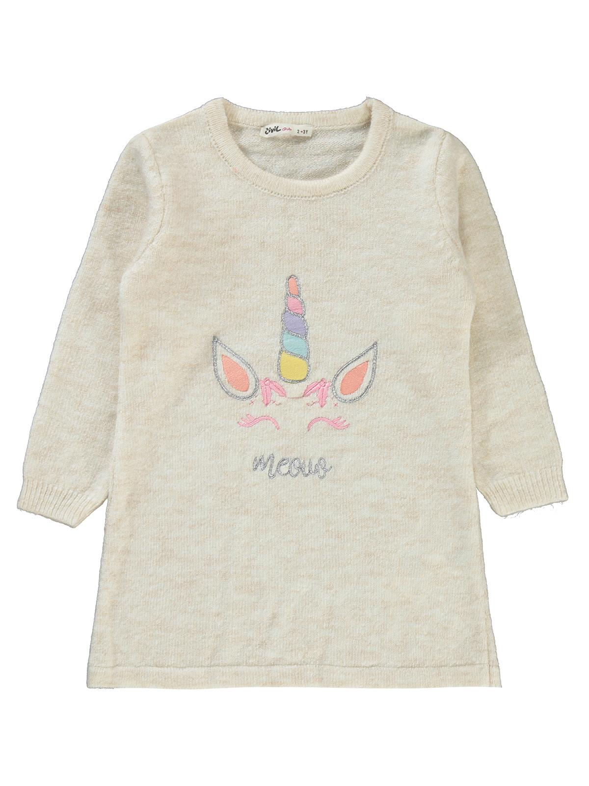 Civil Girls Unicorn Desenli 2-5 Yaş Elbise - Bej