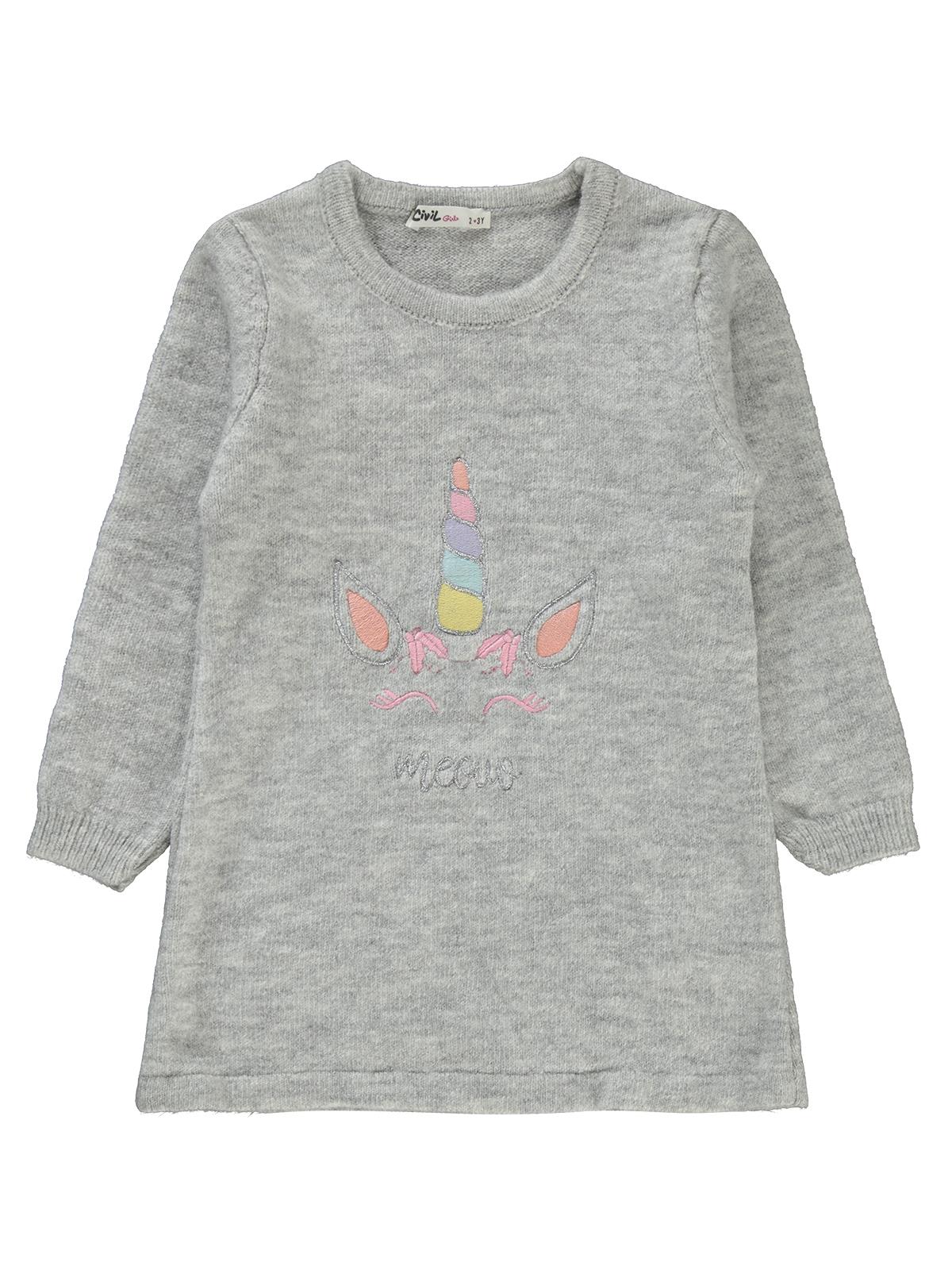 Civil Girls Unicorn Desenli 2-5 Yaş Elbise - Gri