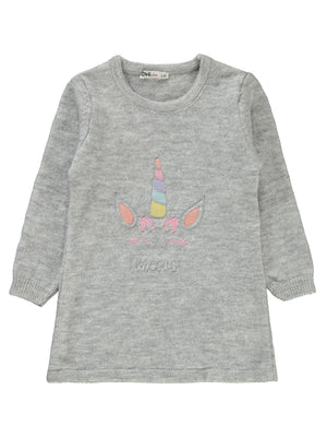 Civil Girls Unicorn Desenli 2-5 Yaş Elbise - Gri