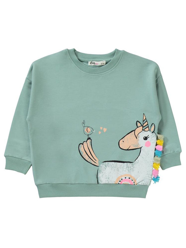 Civil Girls Püsküllü Unicorn Baskılı 2-5 Yaş Eşofman Takımı - Yeşil
