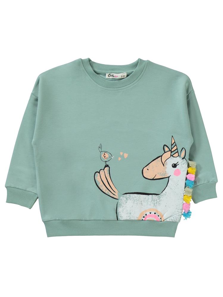 Civil Girls Püsküllü Unicorn Baskılı 2-5 Yaş Eşofman Takımı - Yeşil