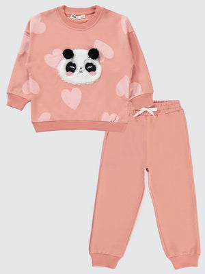Civil Girls Panda Nakışlı 2-5 Yaş Eşofman Takımı - Turuncu