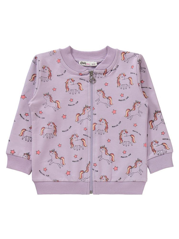 Civil Girls Simli Unicorn Baskılı 2-5 Yaş Eşofman Takımı - Lila