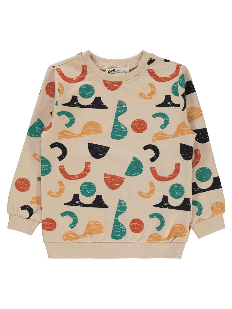 Civil Boys Geometrik Şekil Baskılı 2-5 Yaş Sweatshirt - Bej