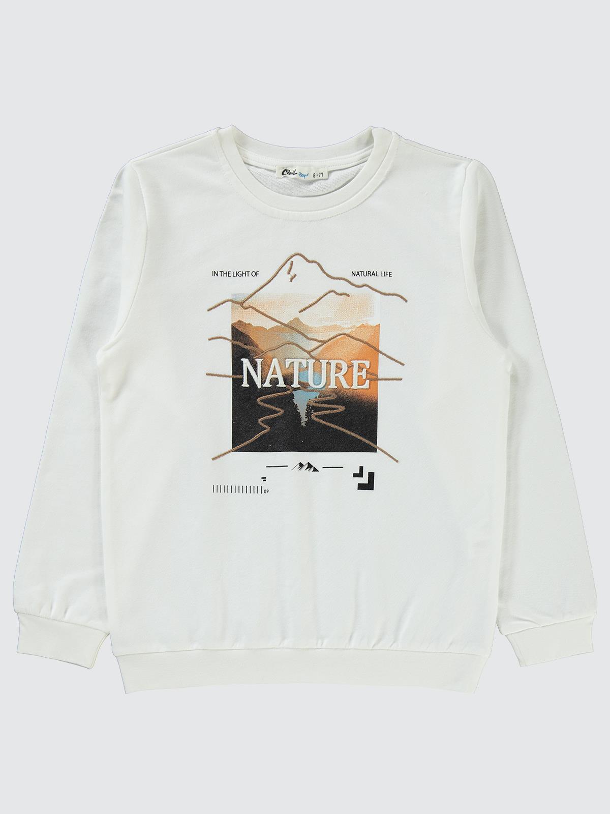 Civil Boys Nature baskılı 6-9 Yaş Sweatshirt - Ekru