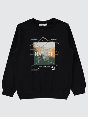 Civil Boys Nature baskılı 6-9 Yaş Sweatshirt - Siyah