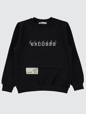 Civil Boys Excuses Baskılı 10-13 Yaş Sweatshirt - Siyah