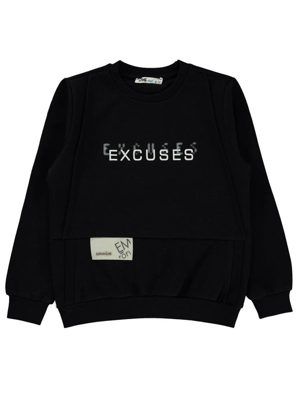 Civil Boys Excuses Baskılı 10-13 Yaş Sweatshirt - Siyah