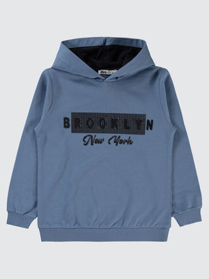 Civil Boys Brooklyn Baskılı Kapşonlu 10-13 Yaş Sweatshirt - Mavi