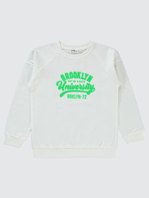 Civil Erkek Çocuk Brokoklyn Nakışlı Sweatshirt | 2 İp Uzun Kol | Okul Kreş ve Günlük Kullanım - Ekru