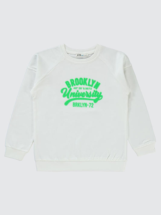 Civil Erkek Çocuk Brokoklyn Nakışlı Sweatshirt | 2 İp Uzun Kol | Okul Kreş ve Günlük Kullanım - Ekru