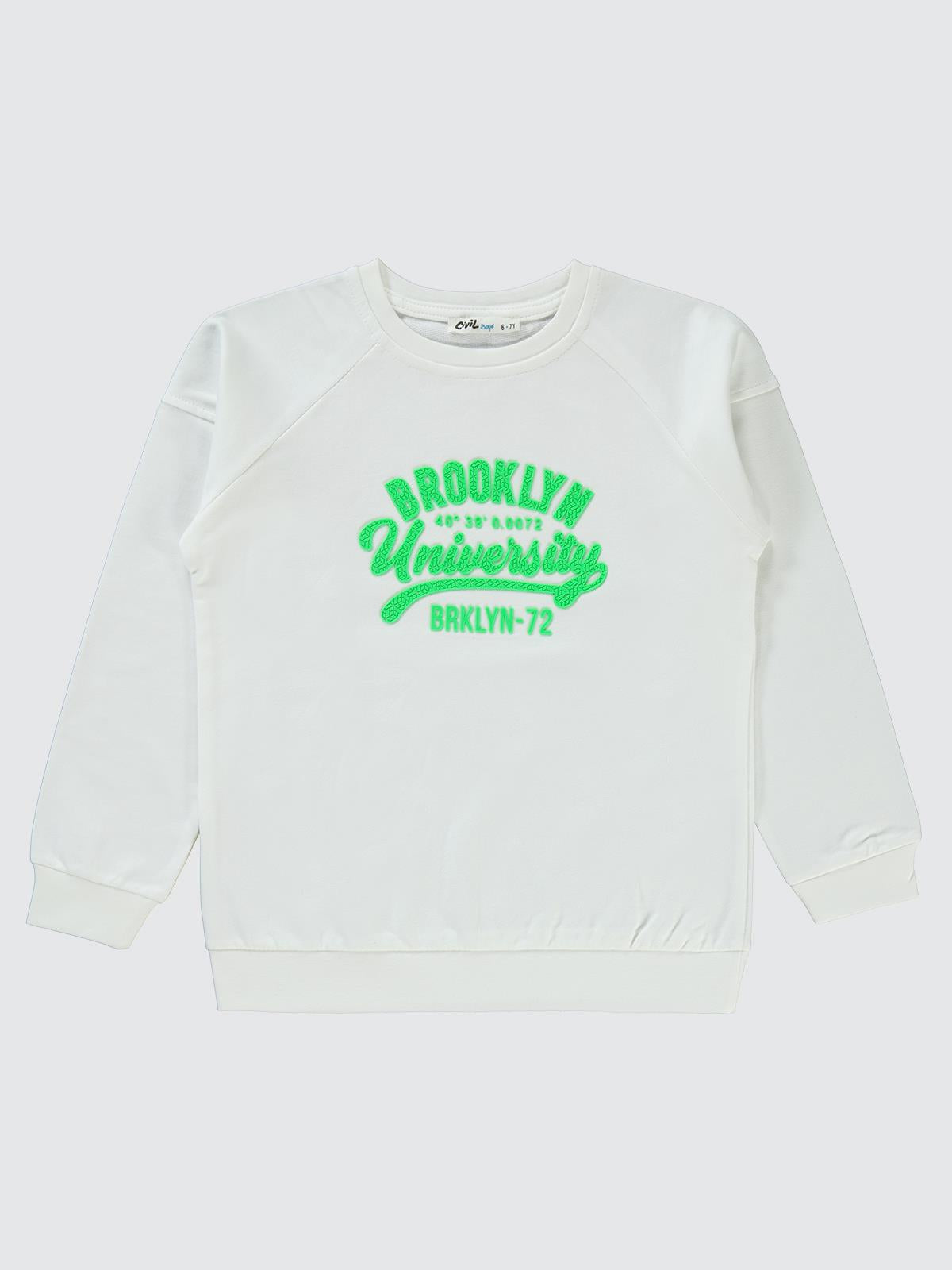 Civil Erkek Çocuk Brokoklyn Nakışlı Sweatshirt | 2 İp Uzun Kol | Okul Kreş ve Günlük Kullanım - Ekru