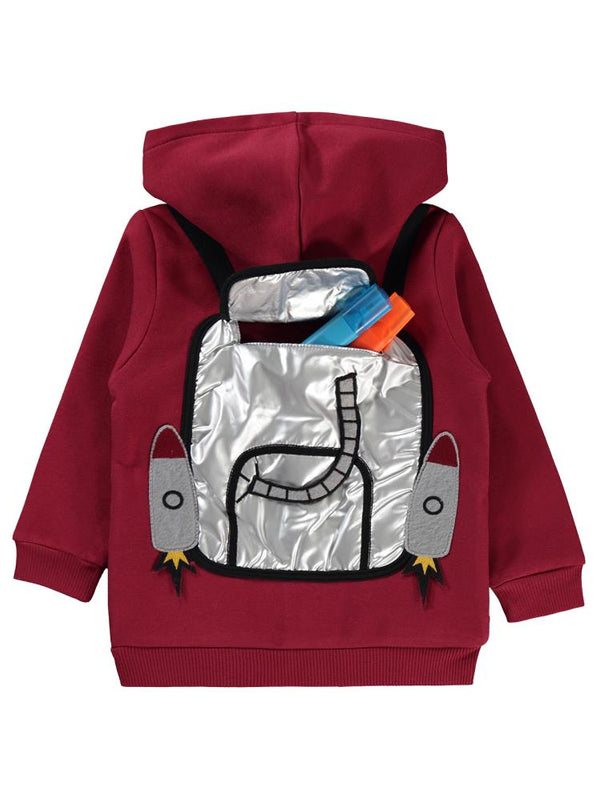 Civil Boys Roket Çanta Baskılı 2-5 Yaş Hırka - Bordo