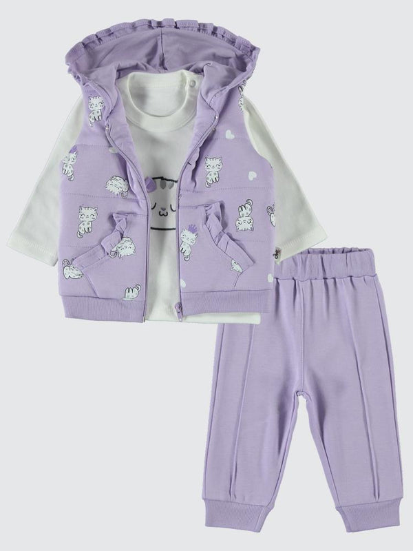 Civil Baby Kedi Nakışlı 3 lü 6-18 Ay Takım - Lila