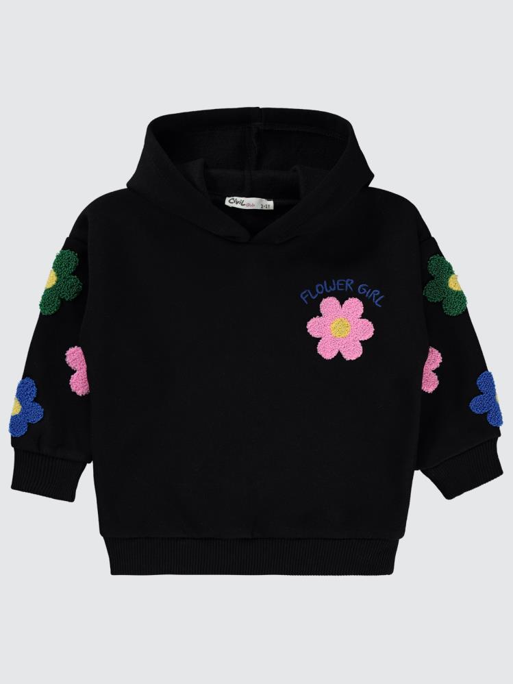 Civil Girls Papatya Nakışlı 2-5 Yaş Sweatshirt - Siyah