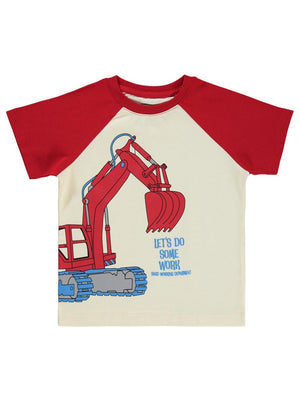 Civil Boys Dozer Baskılı Reglan Kol 2-5 Yaş Tişört - Kırmızı