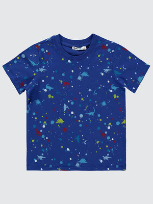 Civil Boys Sıçratma Dino Baskılı Empirme 2-5 Yaş Tişört - Lacivert