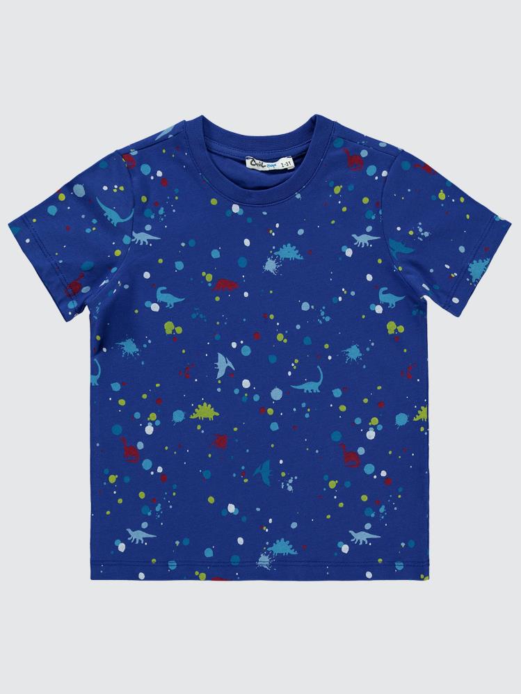 Civil Boys Sıçratma Dino Baskılı Empirme 2-5 Yaş Tişört - Lacivert