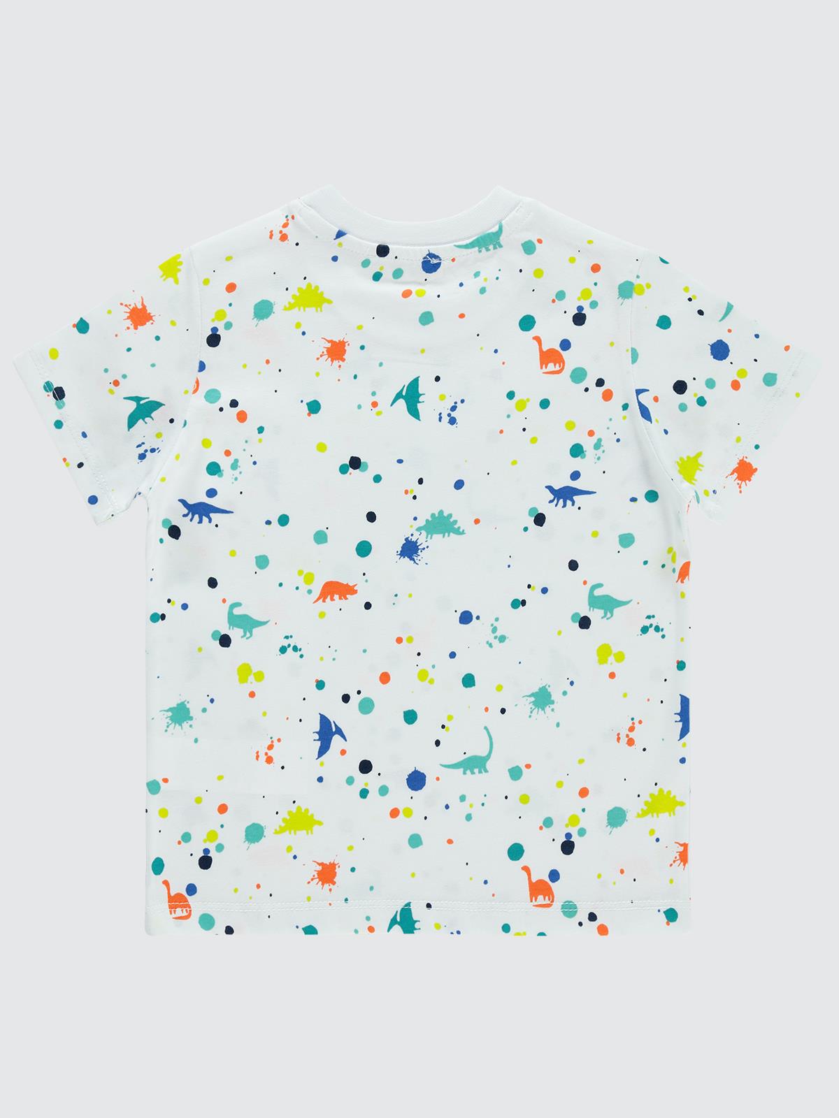 Civil Boys Sıçratma Dino Baskılı Empirme 2-5 Yaş Tişört - Beyaz