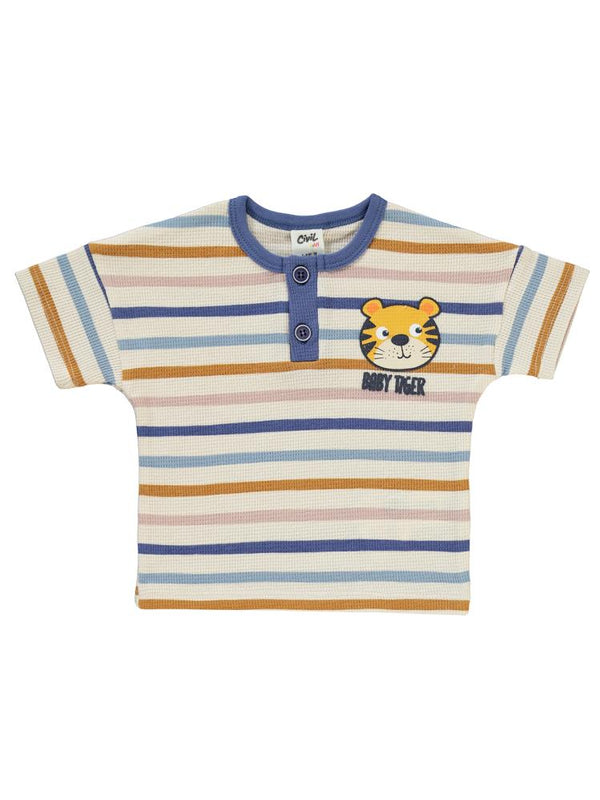 Civil Baby Kaplan Baskılı Çizgi Empirme Şortlu 6-18 Ay Takım - Fil Dişi