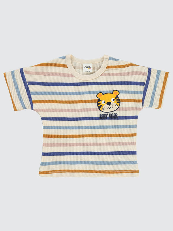 Civil Baby Kaplan Baskılı Çizgi Empirme 6-18 Ay Tişört - Fil Dişi