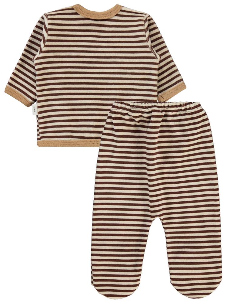 Civil Baby Çizgili Tiger Baskılı Zıbın Takımları - Kahverengi