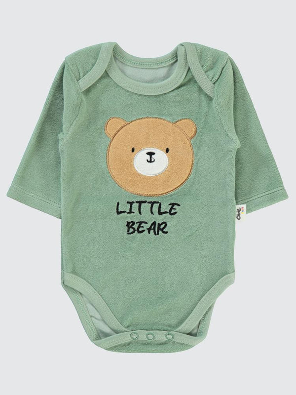 Civil Baby Little Bear Baskılı 1-18 Ay Çıtçıtlı Badi - Haki