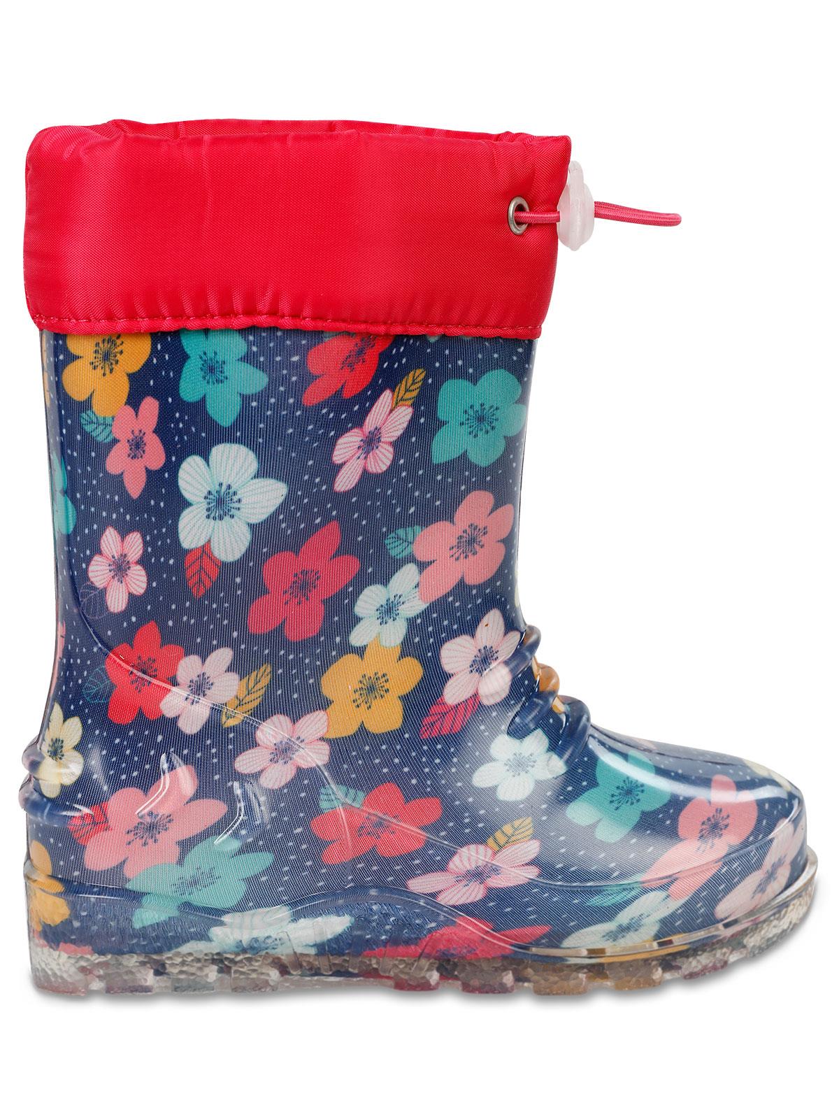 Civil Boots Çiçekli 30-36 Numara Yağmur Çizmesi - Lacivert