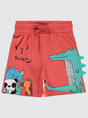 Civil Boys Hayvanlar Baskılı 2-5 Yaş Kapri - Kırmızı