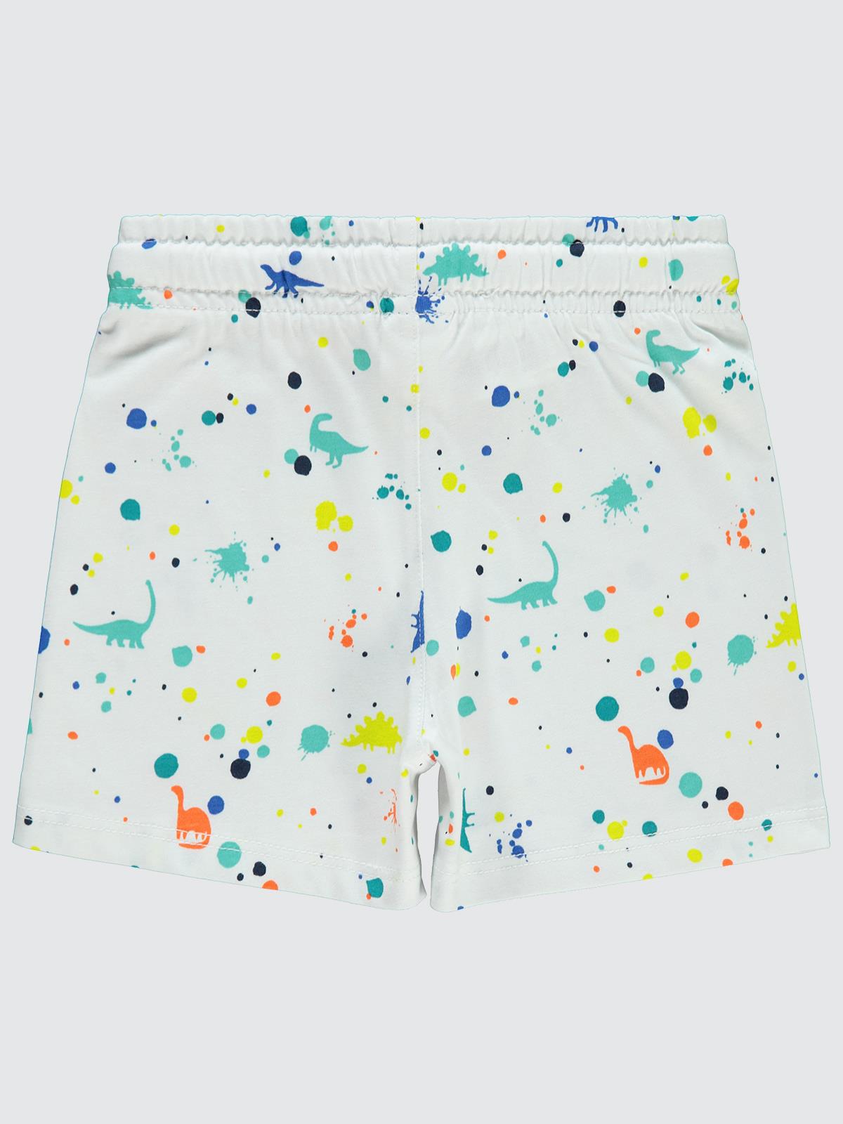 Civil Boys Sıçratma Dino Baskılı Empirme 2-5 Yaş Şort - Beyaz