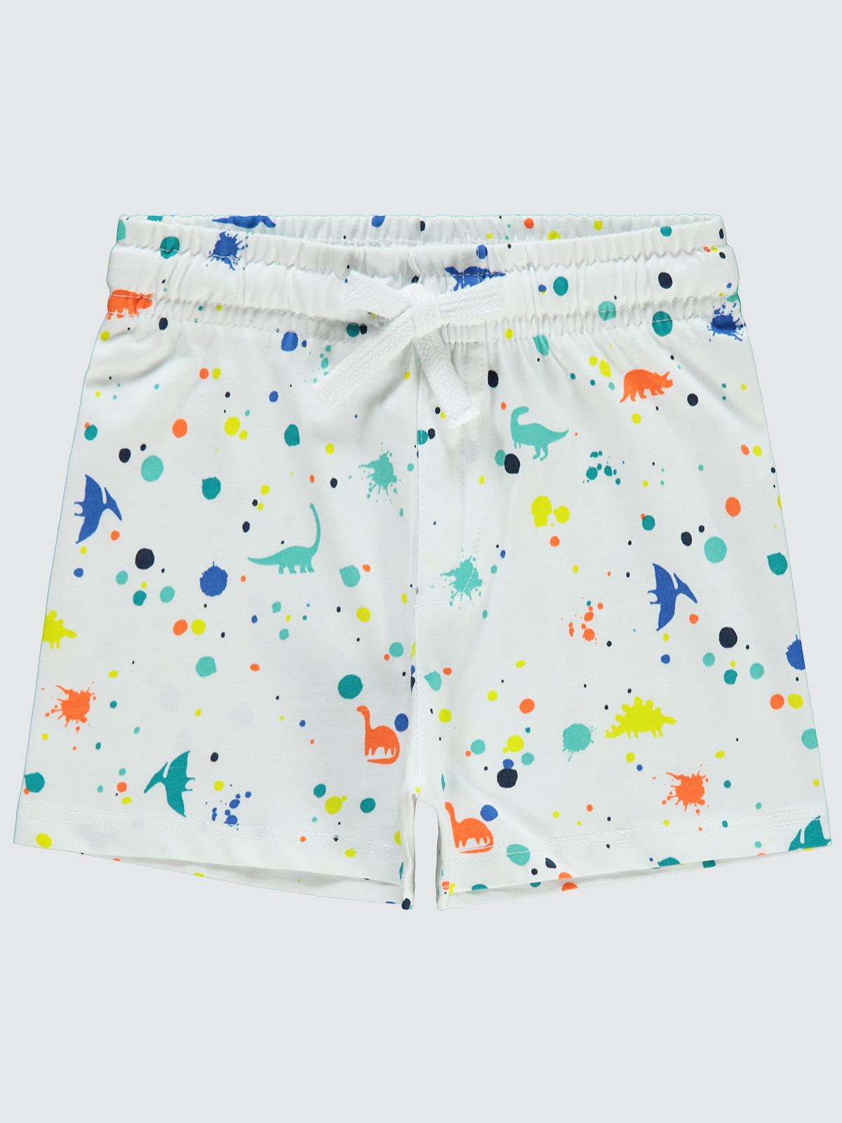 Civil Boys Sıçratma Dino Baskılı Empirme 2-5 Yaş Şort - Beyaz