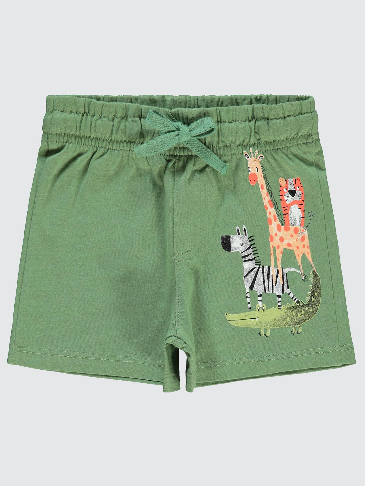 Civil Boys Karalama Hayvanlar Baskılı 2-5 Yaş Şort - Haki