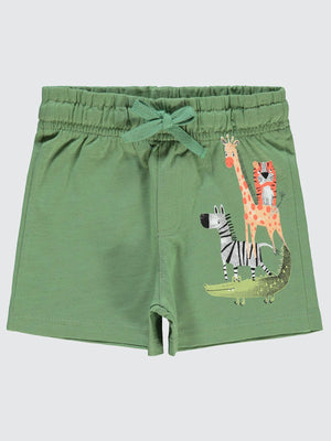 Civil Boys Karalama Hayvanlar Baskılı 2-5 Yaş Şort - Haki
