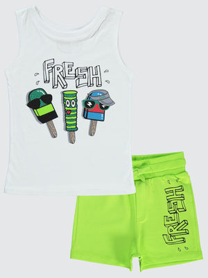 Civil Boys Fresh Baskılı Şortlu 2-5 Yaş Takım - Beyaz